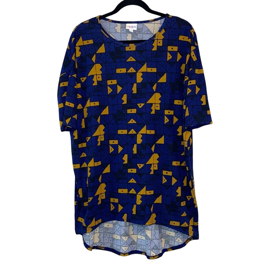 Lularoe Irma Top Small Blue Yellow Geometric High Low Tunic